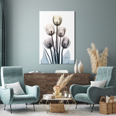 "Springing Tulips" Frameless Free Floating Reverse Printed Tempered Art Glass Wall Art