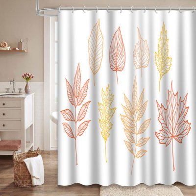 Hello Autumn Fall Leaves Forest Maple Foliage Shower Curtain with 12 Hooks