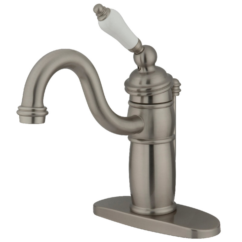Kingston Brass Victorian Single-Handle 1-Hole Deck Mount Bathroom Faucet with Plastic Pop-Up, Brushed Nickel