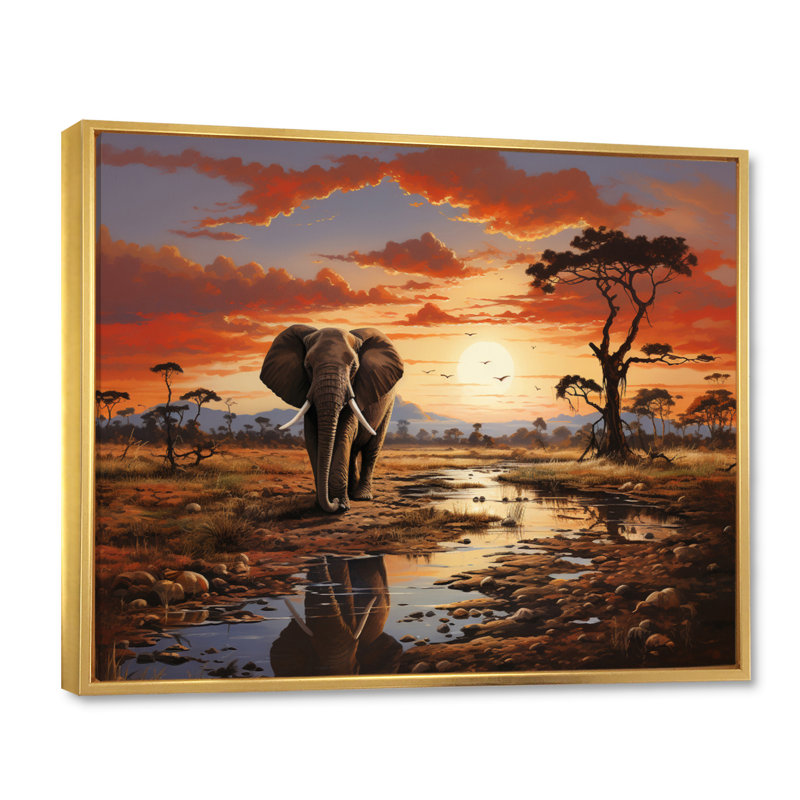 Faune d'Afrique, animaux d'Afrique sur toile, H 34 po x l 44 po x P 1,5 po, Cadre flottant doré