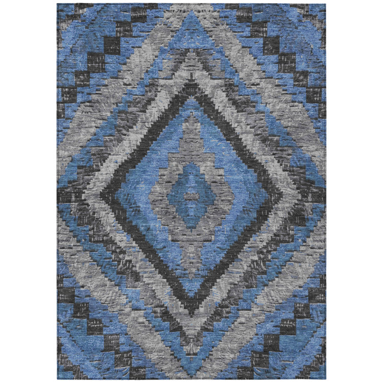 Machine Washable Indoor/Outdoor Xhevrie Blue Rug