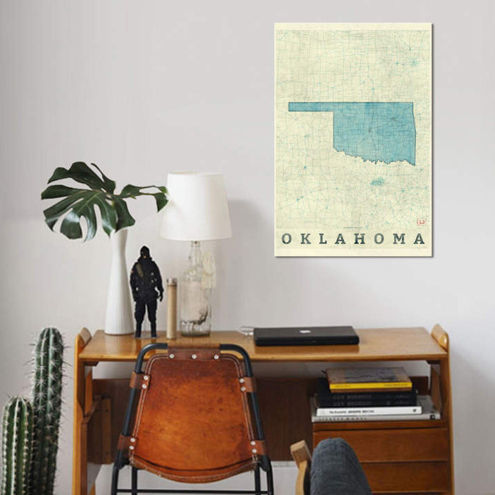 « oklahoma map », impression sur toile, H 26 po x l 18 po x P 1,5 po, Toile tendue, Pas de tapis