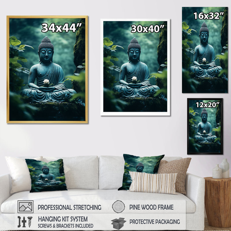 Bouddha Alt sarcelle bouddhas sérénité I - art mural bouddhisme, H 20 po x l 12 po x P 1 po, Cadre flottant brun