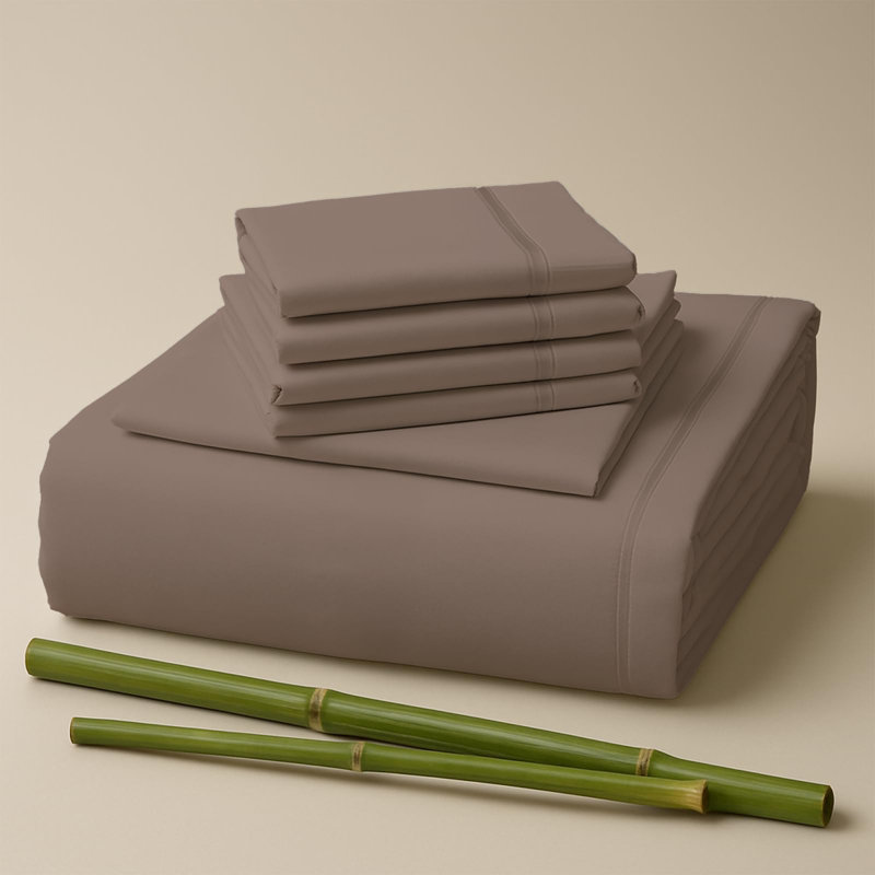Premium Rayon From Bamboo Blend Sheet Set With Deep Pockets, Cooling and Breathable, Twin Sheet Set with 2 Pillowcases, Mocha