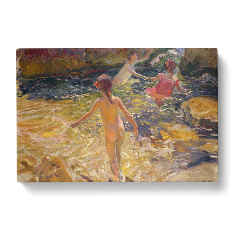 Swimming In The Sea by Joaquin Sorolla Y Bastida - Wrapped Canvas Painting, 35cm H x 76cm W x 3cm D