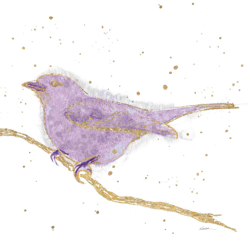 Oiseau doré et lavande, H 12 po x l 12 po