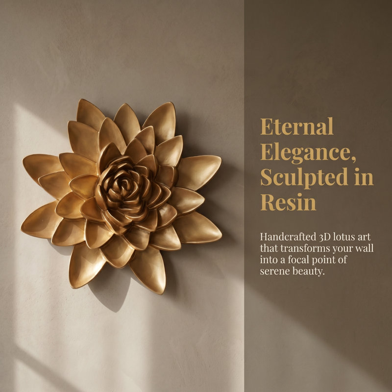 Handcrafted 3D Lotus Wall Decor on Resin – Traditional Floral Sculpture Art for Living Room, Bedroom, Hotel, and Cafe