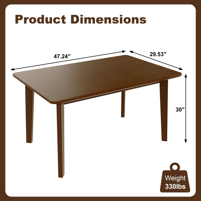 Solid Wood Dining Table with Tapered Legs, Rectangular Kitchen Table for Small Space Dining Room, Brown