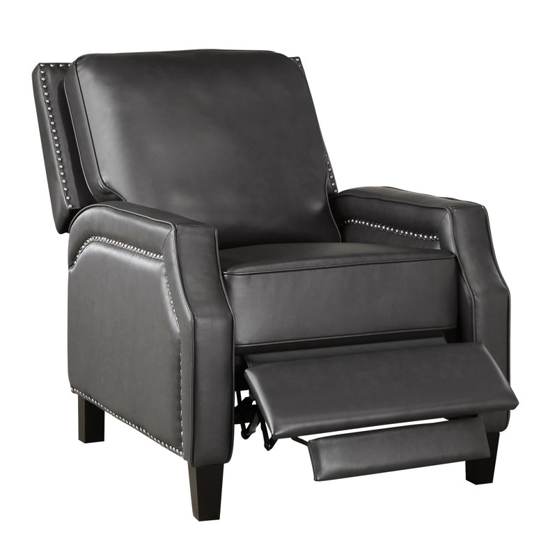 Living Room Recliner In Gray, Push Back Feature, Metal Reinforced Gray Reclining Chair, Transitional Design, Black Feet, Gray