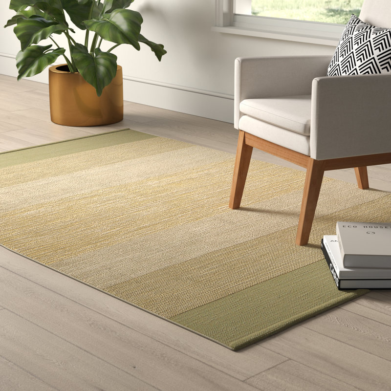 Tapis en coton tissé à la main Temme, Or/vert, Rectangle 7 pi 9 po x 10 pi 6 po