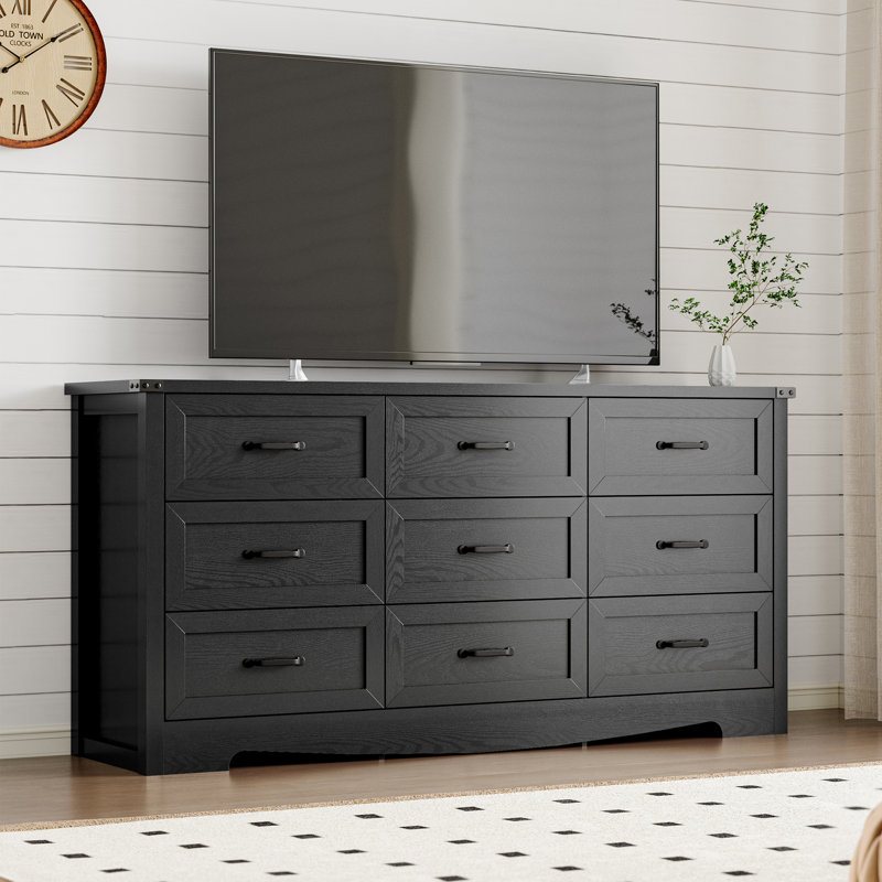 63" Wide 9-Drawer  Storage Dresser, Extra MDF Wide Chest of Drawers with Metal Handles, Anti-Tip Design, Sturdy Media Console & Entryway Organizer