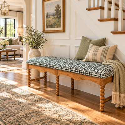 Cotswold Spindle Upholstered Bench with Solid Acacia Wood Frame
