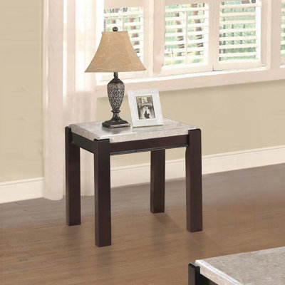 Table de bout en marbre véritable - finition cerisier foncé