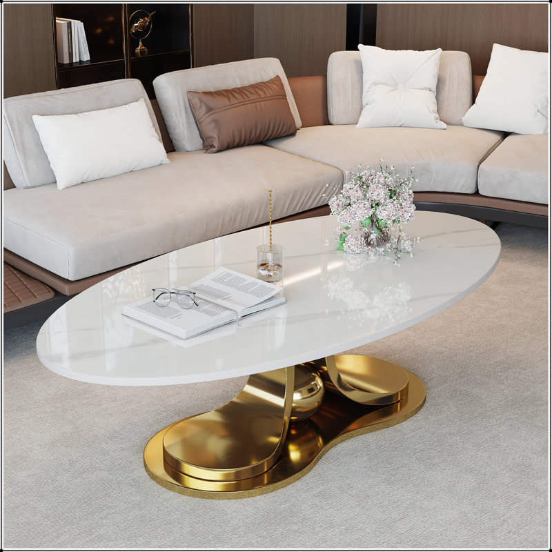 Table basse en faux marbre durable avec plateau en pierre frittée et base en acier inoxydable pour les salons modernes