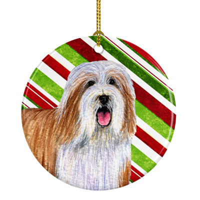 Ornement figurine suspendu en céramique de noël collie barbu