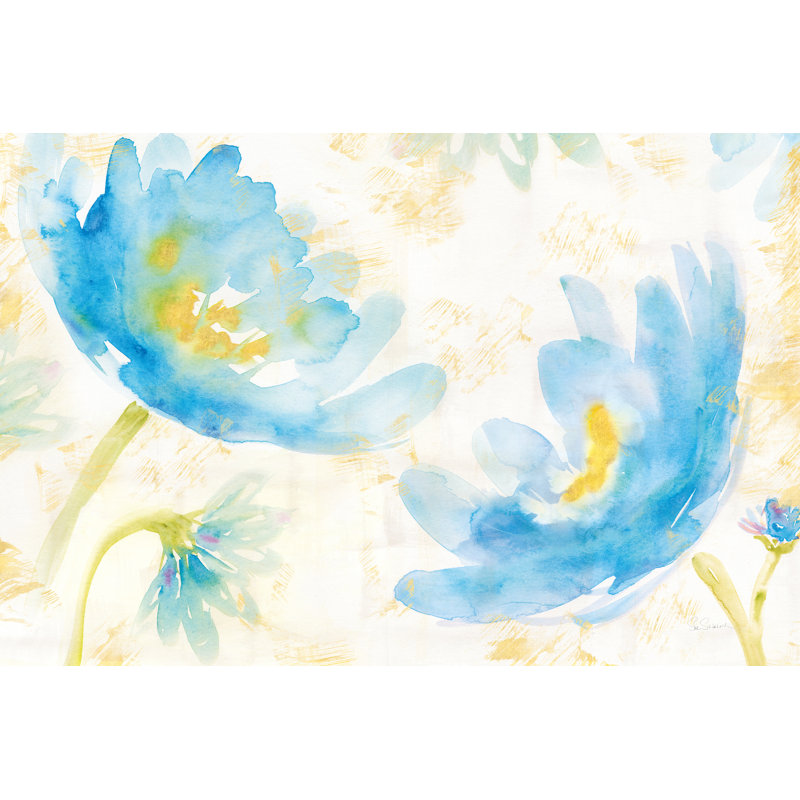 «Breeze Bloom I» par Sue Schlabach - Peinture, H 8 po x l 12 po, Cadre simple argenté, Oui