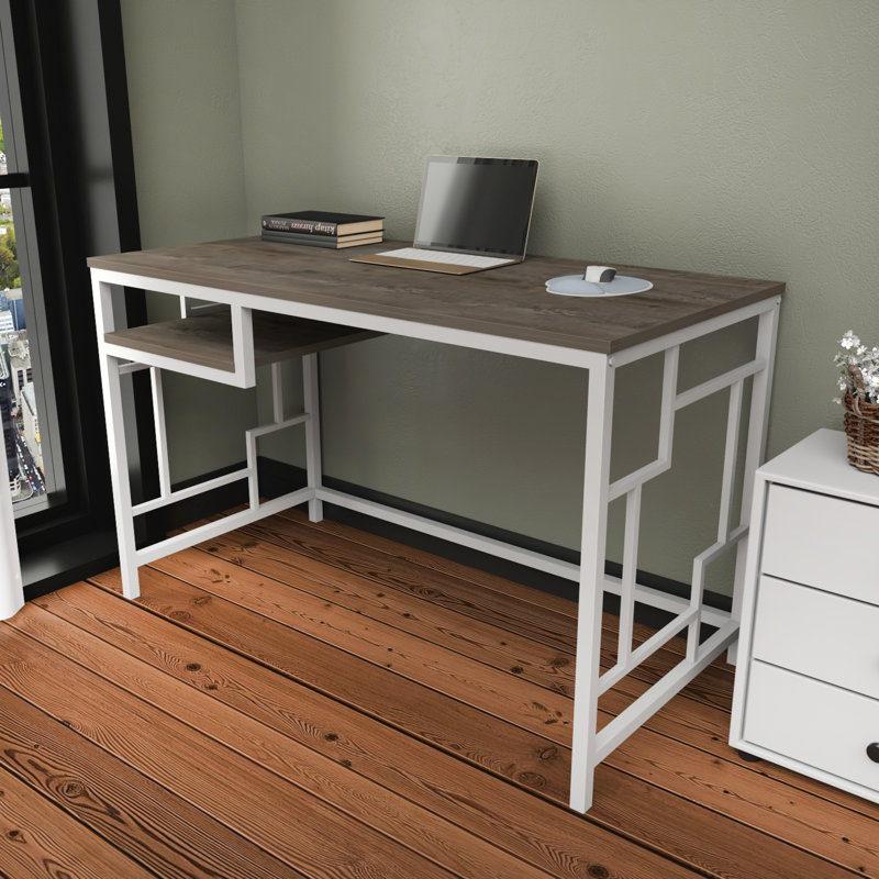 Marquala 120cm Wide Metal Frame Computer Desk, Dark Brown/White