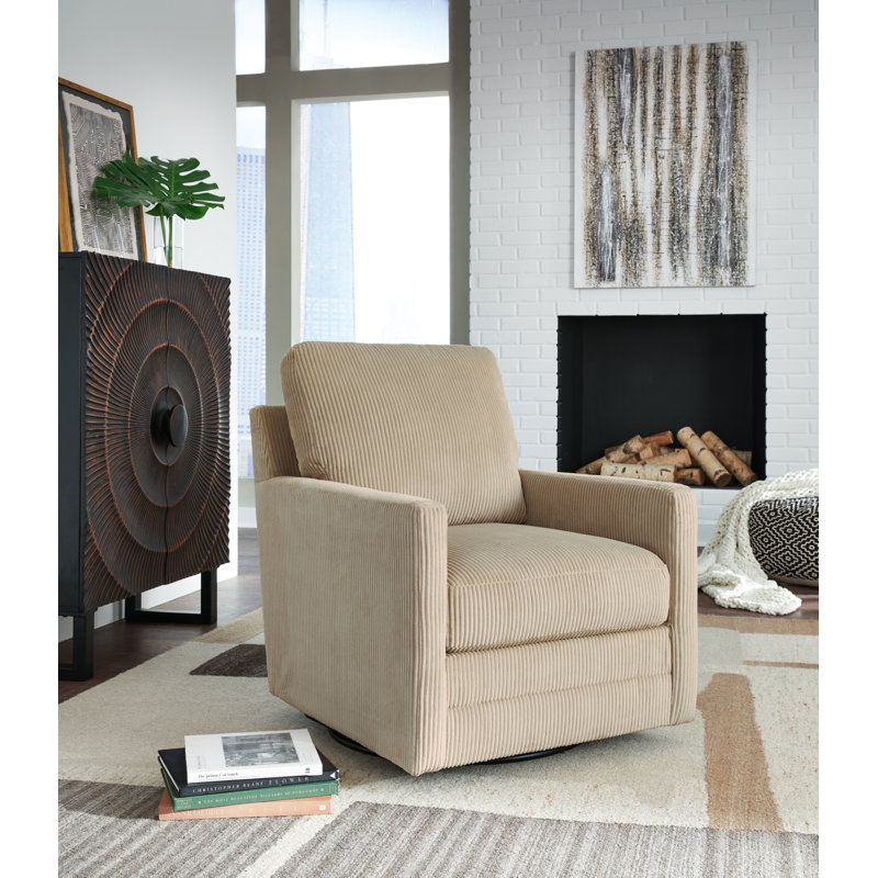 Fauteuil pivotant Fadel, Velours côtelé beige