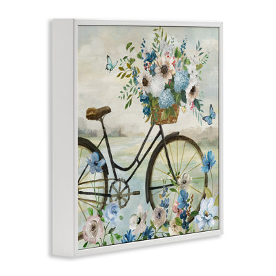 Art floral, bicyclette et papillons blancs, estampe numérique par Nan