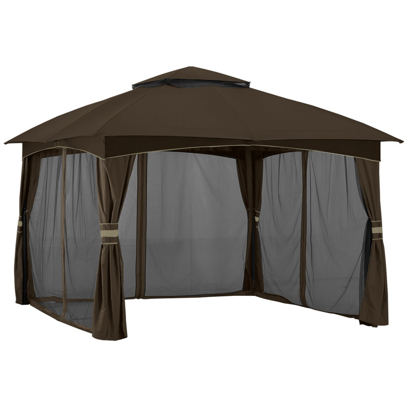 MASTERCANOPY Premium Steel Patio Gazebo with Mosquito Netting, Brown, 12 ft. x 10 ft.