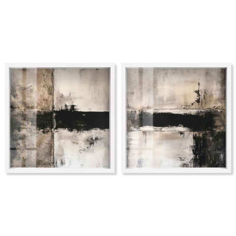 Beneath the Surface Duo Shadowbox Print Neutral Wall Decor Set by Art Remedy, Black Frame, 12 x 12, H 25 po x l 25 po