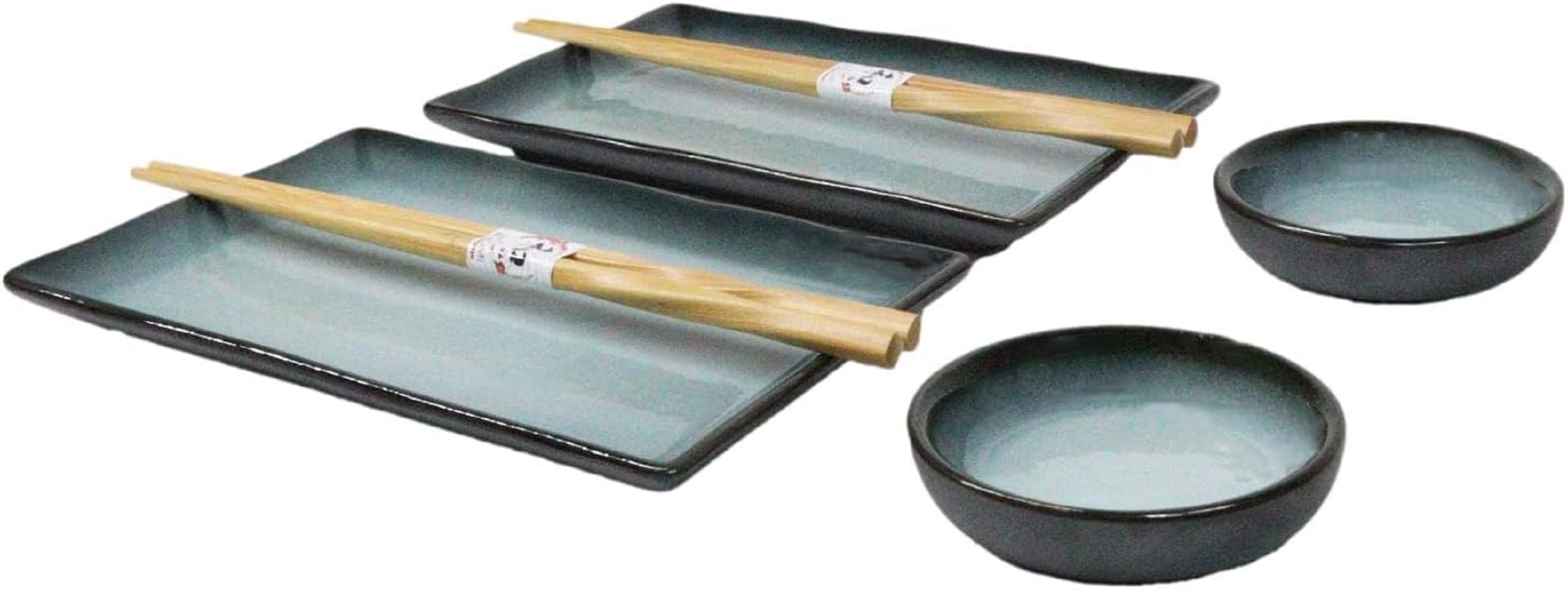 Hakumu Grey Porcelain Sushi Plates Sauce Dishes Chopsticks Dinnerware Set For 2 - Gray