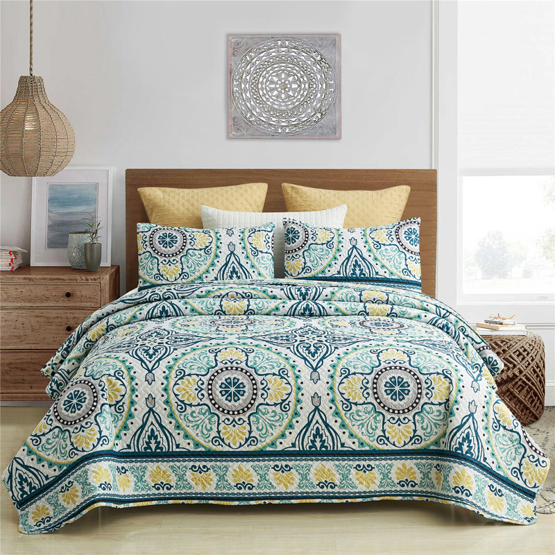 QSM0920210706 Geometric Shapes Quilt, King Quilt + 2 King Shams