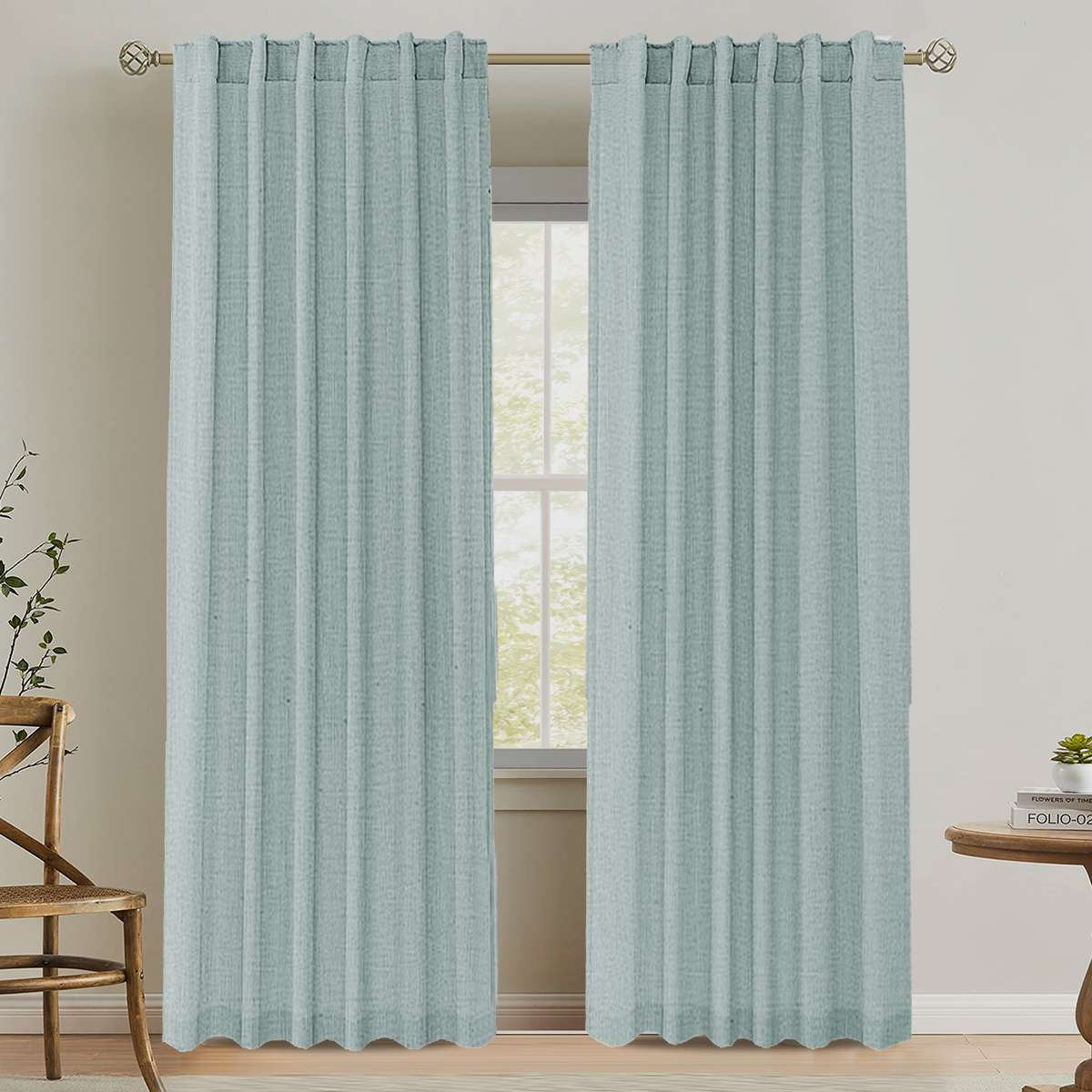 Linen Semi-Sheer Curtain Panel Set, 52" W x 84" L, Cloud Blue