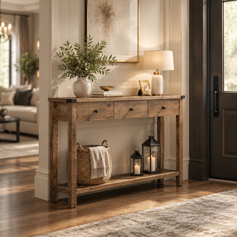 Sahai Console Table with 3 Drawers, 30.3'' H x 47.6'' W x 9.8'' D, Honey Brown