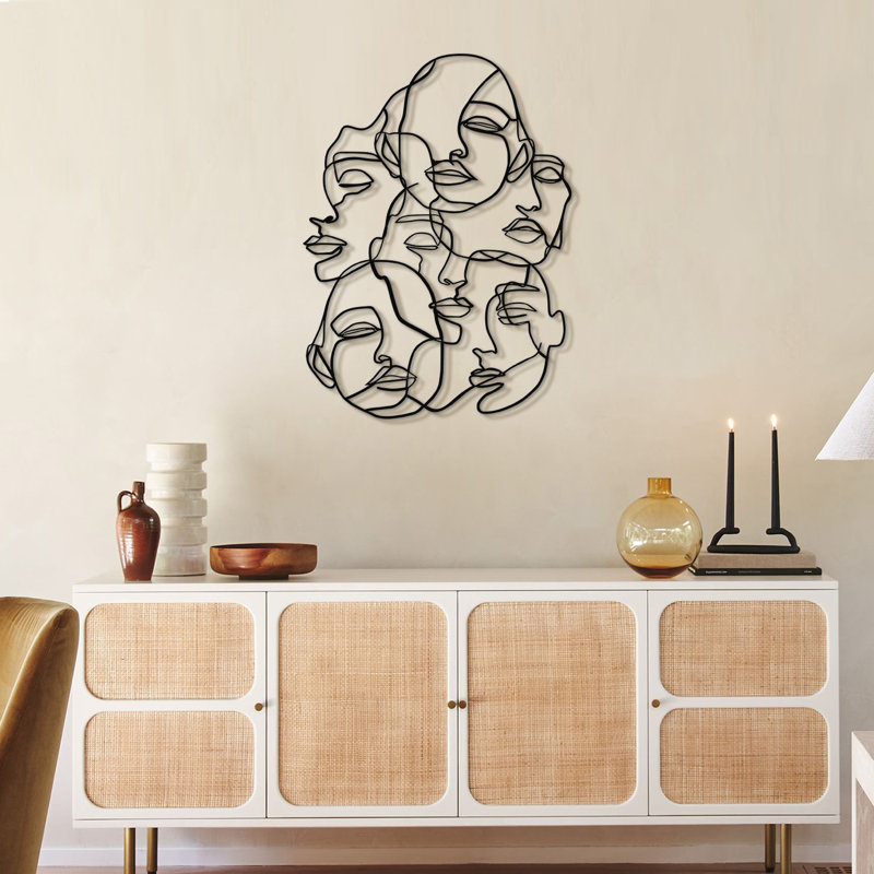 Art mural moderne abstrait visages en métal, H 31 po x l 23 po x P 1 po