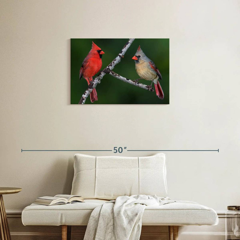 Paire d'oiseaux cardinaux, H 20 po x l 30 po