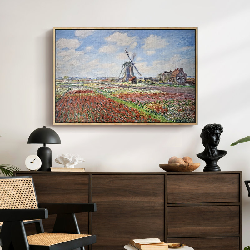 Tulip Fields with the Rijnsburg Windmill, 1886 - Claude Monet, toile tendue avec châssis, 24 po x 36 po, Naturel