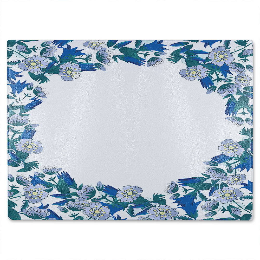 Winter Flowers Glass Chopping Board
