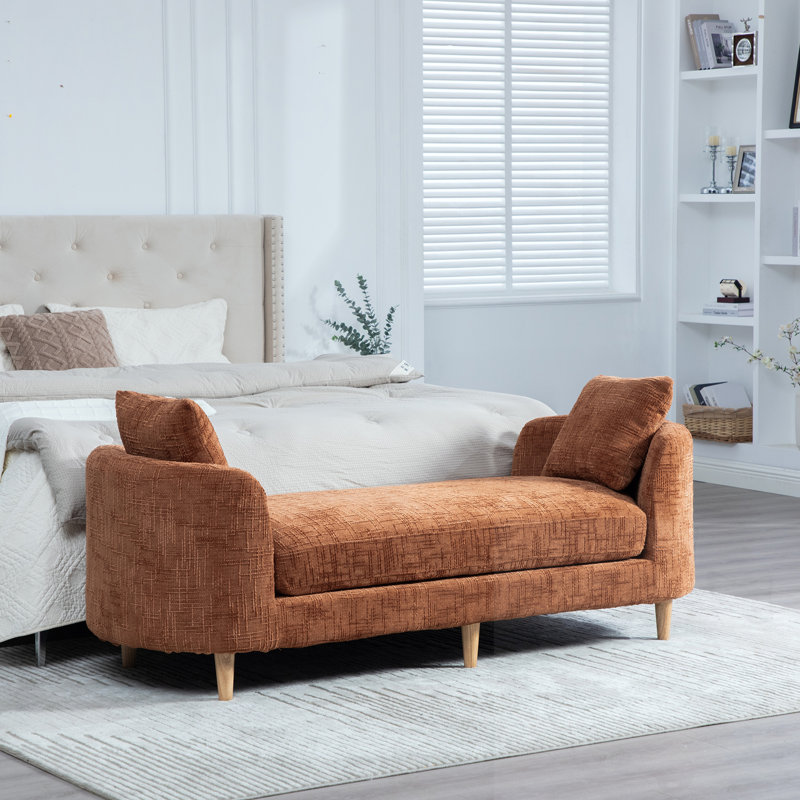 Banc rembourré avec accoudoirs et 2 coussins, Orange