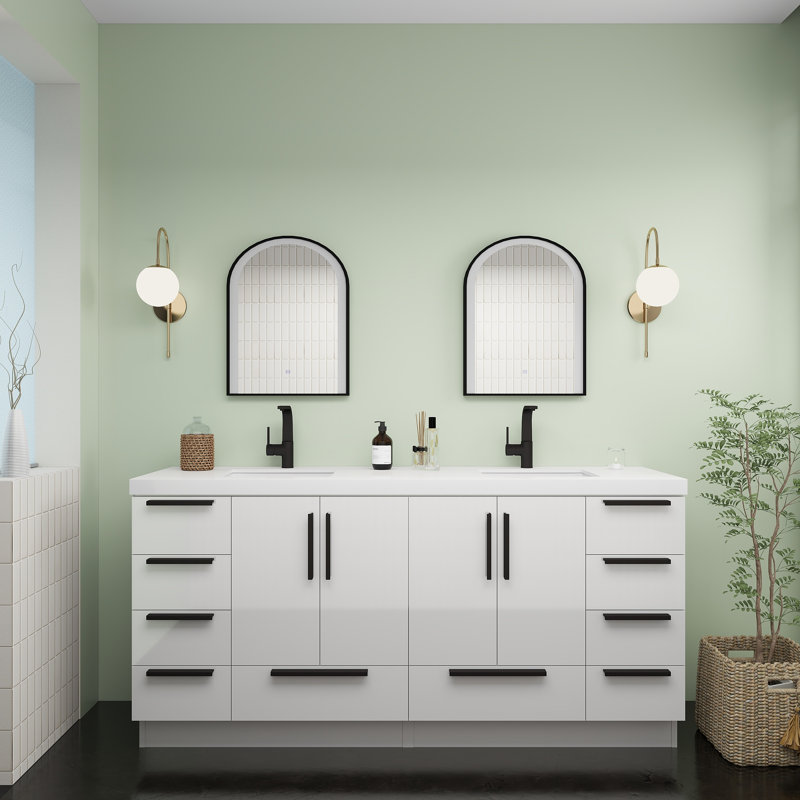 Carla Freestanding Bathroom Vanity with Double Sink, Gloss White, 71"