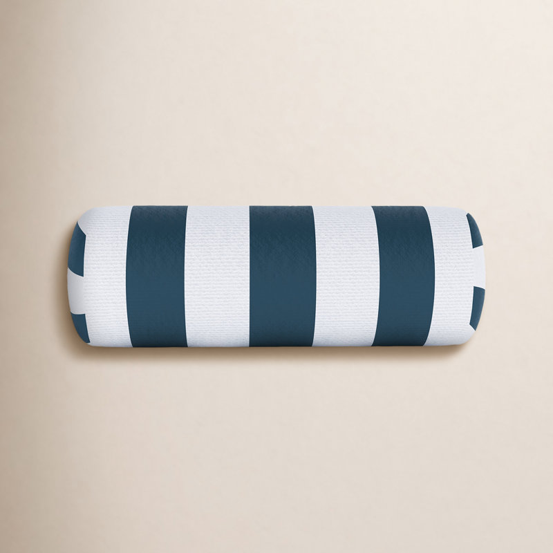 Amala Sunbrella® Indoor/Outdoor Bolster Pillow, White/Dark Blue Striped