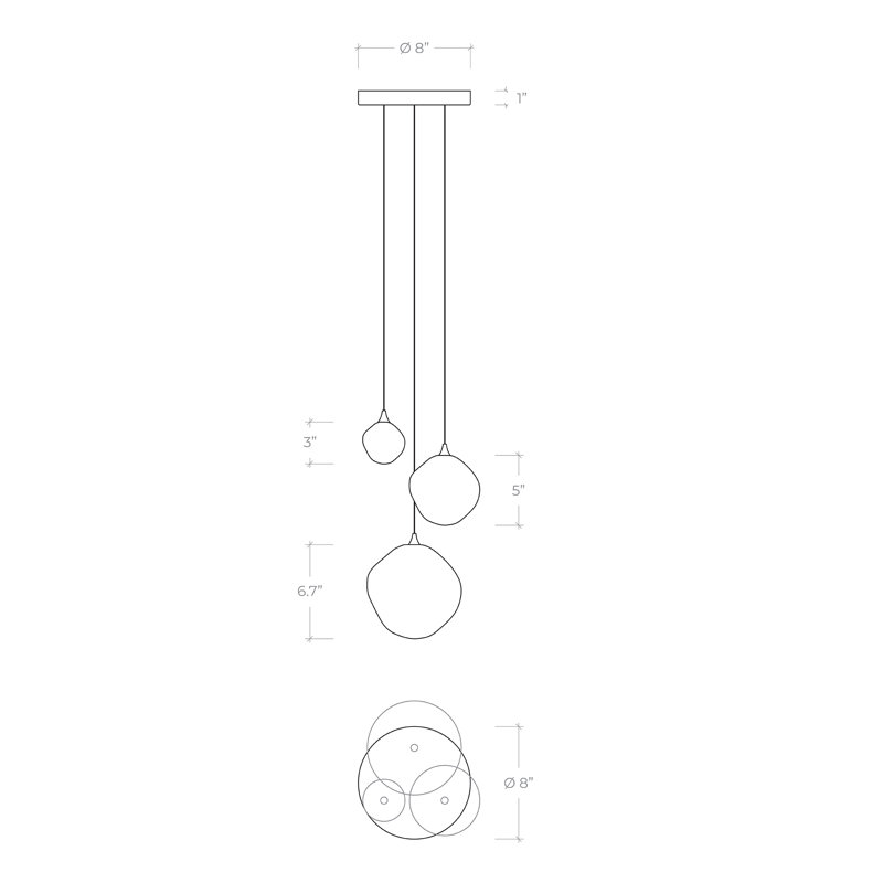 Voyage 3 mix Pendants Chandelier, Satin Nickel