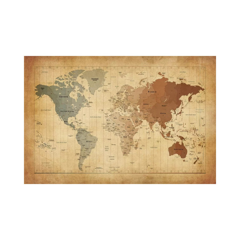 Map Of The World III by Michael Tompsett - Print on Canvas, Wrapped Canvas, 20.32 cm H x 30.48 cm W