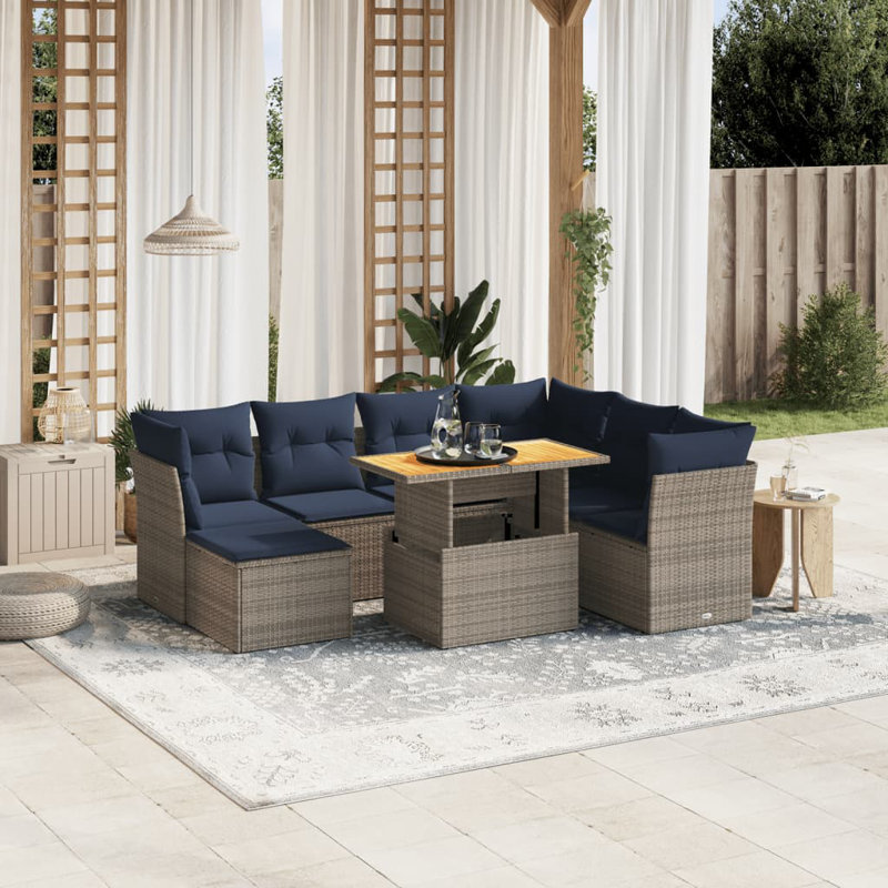  Ensemble de canapé de patio 8 pièces avec coussins en rotin de polyester, Gris, Bleu