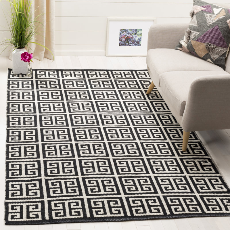 Tapis géométrique en coton tissé à la main Royalton, Rectangle 4 pi x 6 pi