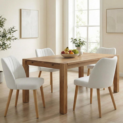 Ensemble de 6 chaises de salle à manger rembourrées modernes, chaises de cuisine en tissu avec pieds en bois, blanc, assemblage sans outil