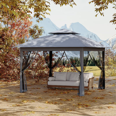 Tente escamotable 11 pi. Pavillon de jardin extérieur avec moustiquaire et sac portatif pour patio. Cour arrière et camping