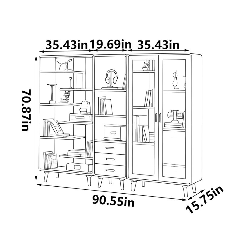 American style solid wood practical bookcase