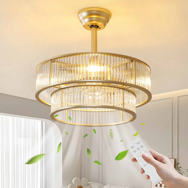 Ventilateur de plafond lustre Mid-Century en cristal de 20 po avec ensemble d'éclairage et télécommande inclus, Doré