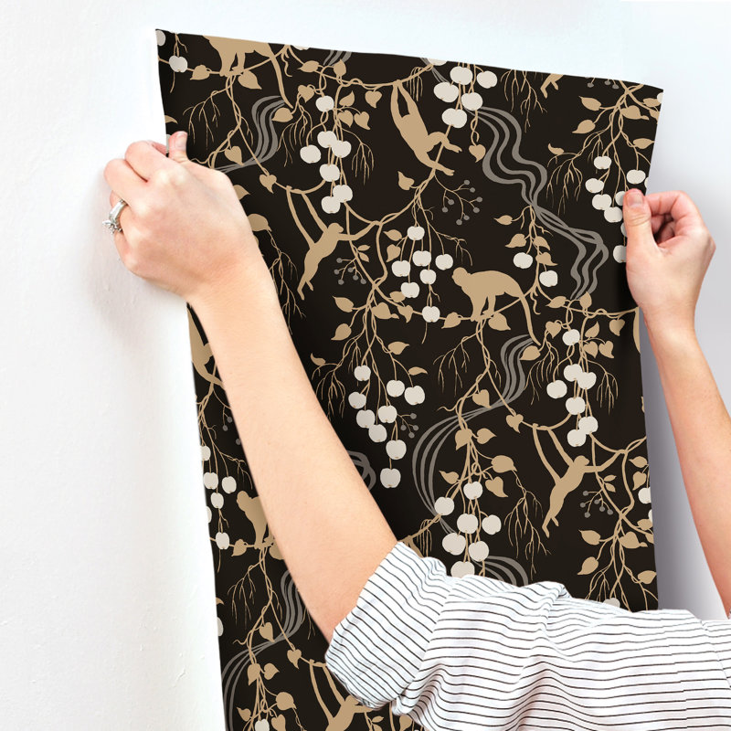Linden Black Jungle Canopy Wallpaper, Black