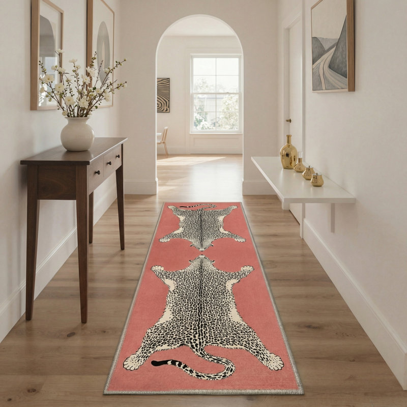 Alinda Zahara Boho Animal Print Machine Washable Red / Beige / Black Indoor Area Rug with Non-Slip Backing, Runner 2' x 6'