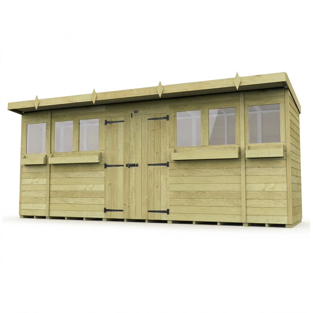 Total Sheds 16ft x 4ft Pent Summer Shed - Toughened Glass External Planters - Pressure Treated Timber - UK Manufactured
