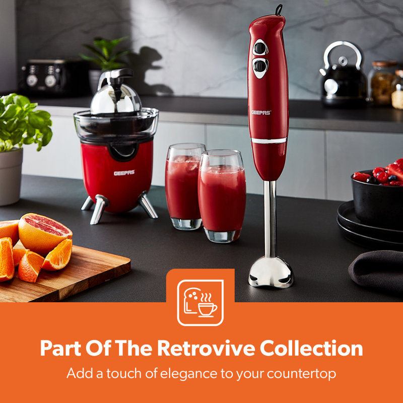 Geepas 400W Retrovive Hand Blender Handheld Immersion Blender, Red