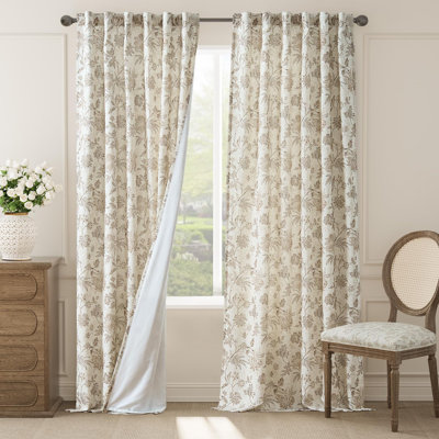 Linen Blend Semi Sheer Pod Pocket Floral Patterned French Country Curtains