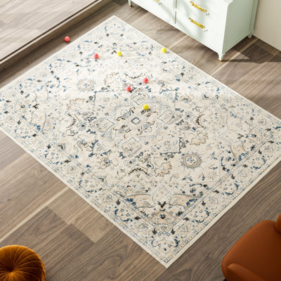 Tapis traditionnel oriental de style oriental en bleu / beige / crème